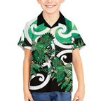 Piwakawaka New Zealand Matariki Kid Hawaiian Shirt Maori New Year Silver Fern Green Galaxy