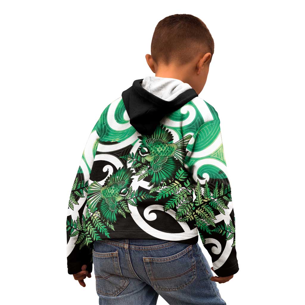 Piwakawaka New Zealand Matariki Kid Hoodie Maori New Year Silver Fern Green Galaxy