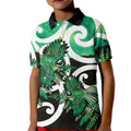 Piwakawaka New Zealand Matariki Kid Polo Shirt Maori New Year Silver Fern Green Galaxy