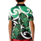 Piwakawaka New Zealand Matariki Kid Polo Shirt Maori New Year Silver Fern Green Galaxy