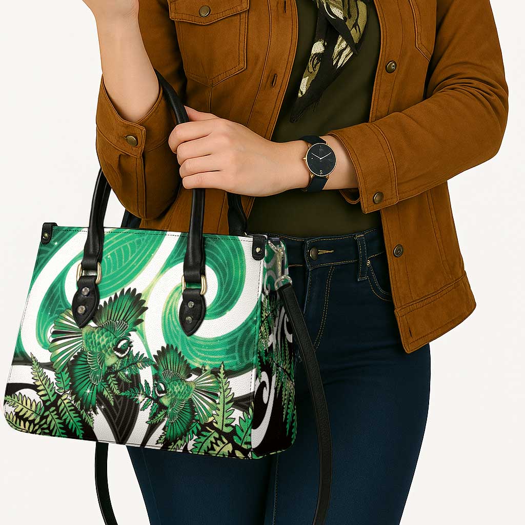 Piwakawaka New Zealand Matariki Leather Bag Maori New Year Silver Fern Green Galaxy