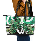 Piwakawaka New Zealand Matariki Leather Tote Bag Maori New Year Silver Fern Green Galaxy