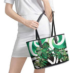 Piwakawaka New Zealand Matariki Leather Tote Bag Maori New Year Silver Fern Green Galaxy