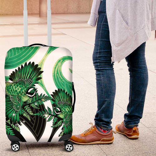 Piwakawaka New Zealand Matariki Luggage Cover Maori New Year Silver Fern Green Galaxy
