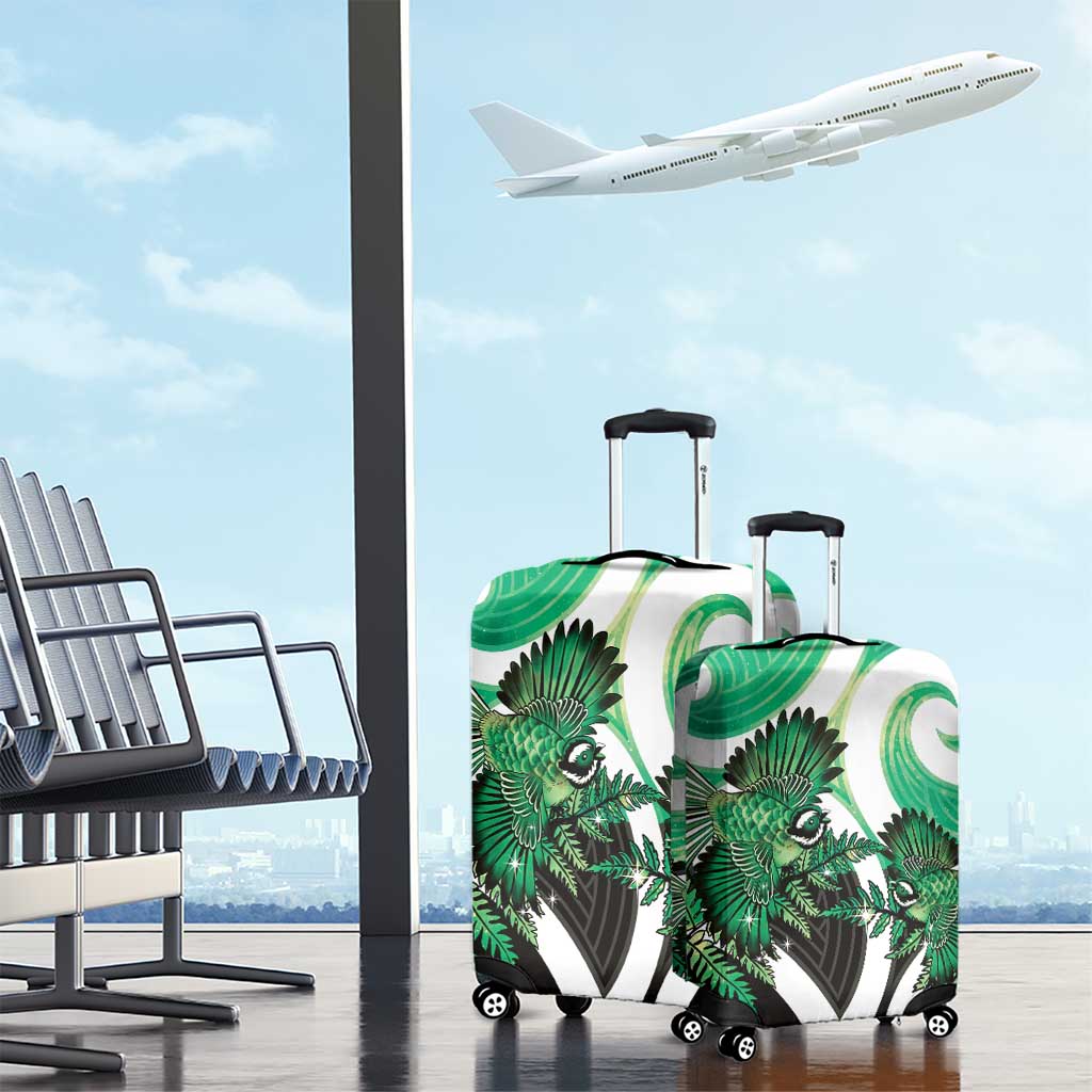 Piwakawaka New Zealand Matariki Luggage Cover Maori New Year Silver Fern Green Galaxy