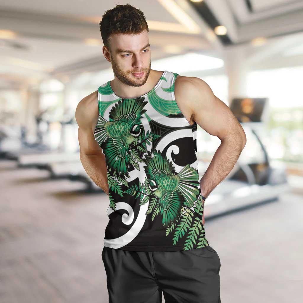 Piwakawaka New Zealand Matariki Men Tank Top Maori New Year Silver Fern Green Galaxy