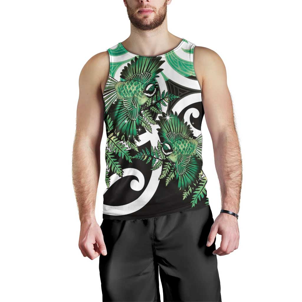 Piwakawaka New Zealand Matariki Men Tank Top Maori New Year Silver Fern Green Galaxy