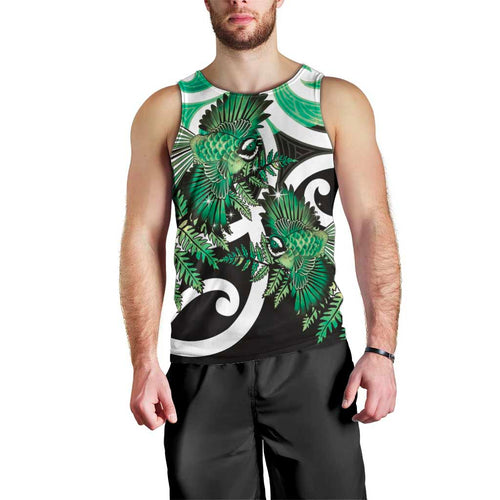 Piwakawaka New Zealand Matariki Men Tank Top Maori New Year Silver Fern Green Galaxy