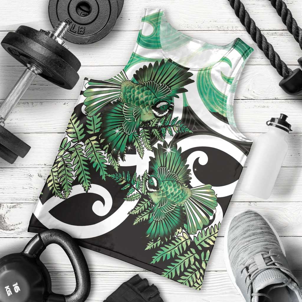 Piwakawaka New Zealand Matariki Men Tank Top Maori New Year Silver Fern Green Galaxy