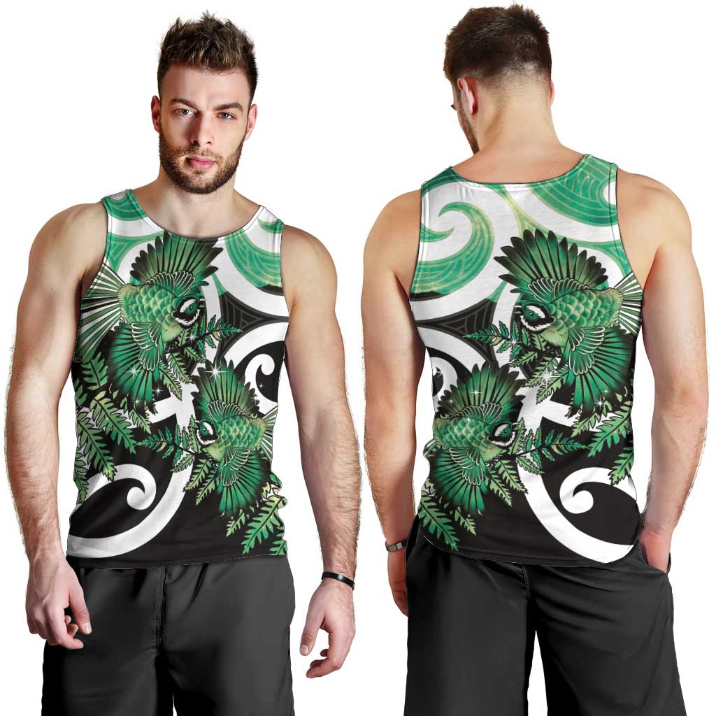 Piwakawaka New Zealand Matariki Men Tank Top Maori New Year Silver Fern Green Galaxy