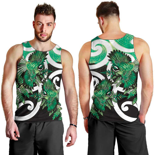 Piwakawaka New Zealand Matariki Men Tank Top Maori New Year Silver Fern Green Galaxy