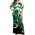 Piwakawaka New Zealand Matariki Off Shoulder Maxi Dress Maori New Year Silver Fern Green Galaxy