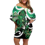 Piwakawaka New Zealand Matariki Off Shoulder Short Dress Maori New Year Silver Fern Green Galaxy