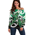 Piwakawaka New Zealand Matariki Off Shoulder Sweater Maori New Year Silver Fern Green Galaxy