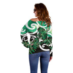 Piwakawaka New Zealand Matariki Off Shoulder Sweater Maori New Year Silver Fern Green Galaxy