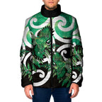 Piwakawaka New Zealand Matariki Padded Jacket Maori New Year Silver Fern Green Galaxy