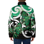 Piwakawaka New Zealand Matariki Padded Jacket Maori New Year Silver Fern Green Galaxy