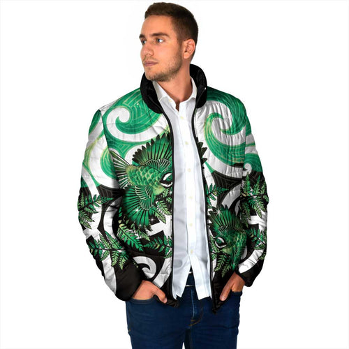 Piwakawaka New Zealand Matariki Padded Jacket Maori New Year Silver Fern Green Galaxy