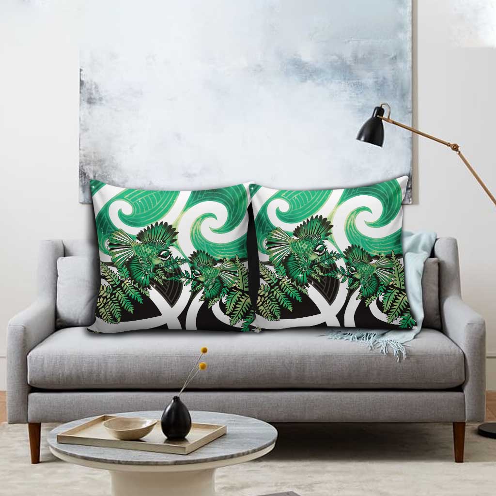 Piwakawaka New Zealand Matariki Pillow Cover Maori New Year Silver Fern Green Galaxy