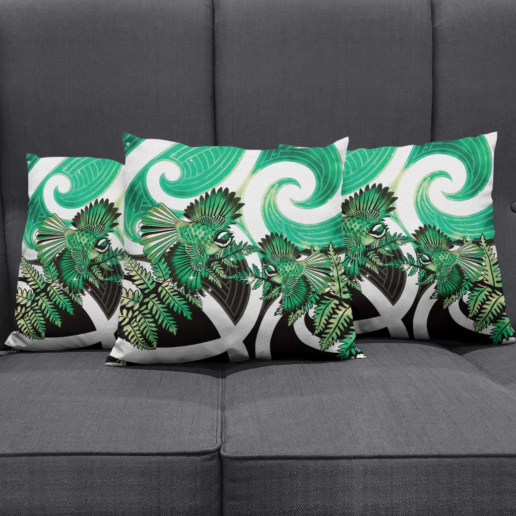 Piwakawaka New Zealand Matariki Pillow Cover Maori New Year Silver Fern Green Galaxy