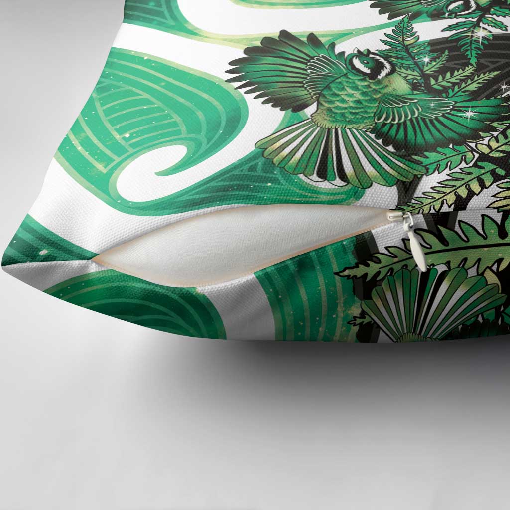 Piwakawaka New Zealand Matariki Pillow Cover Maori New Year Silver Fern Green Galaxy