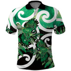 Piwakawaka New Zealand Matariki Polo Shirt Maori New Year Silver Fern Green Galaxy