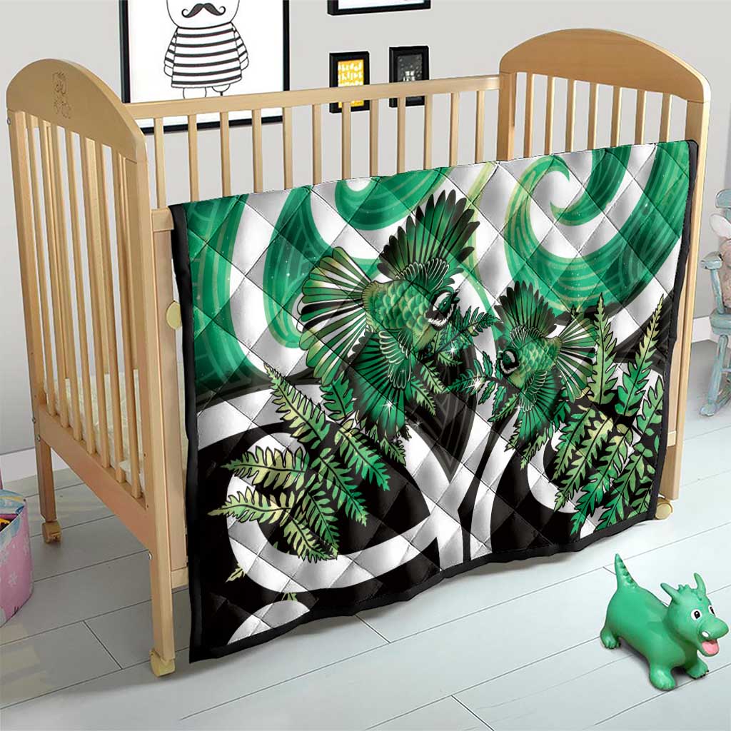 Piwakawaka New Zealand Matariki Quilt Maori New Year Silver Fern Green Galaxy