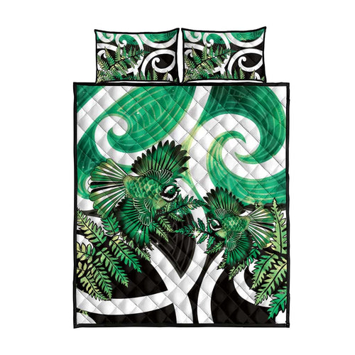 Piwakawaka New Zealand Matariki Quilt Bed Set Maori New Year Silver Fern Green Galaxy