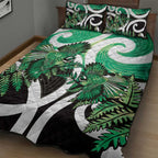 Piwakawaka New Zealand Matariki Quilt Bed Set Maori New Year Silver Fern Green Galaxy