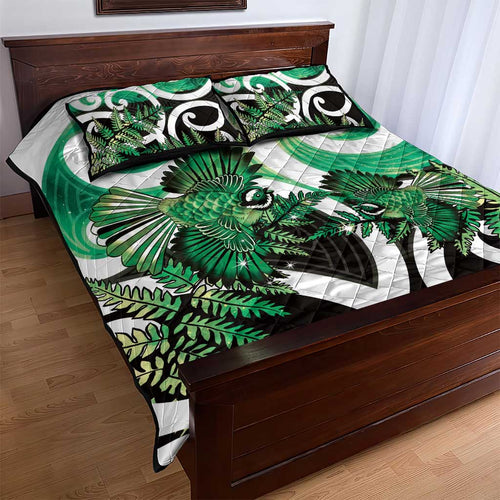 Piwakawaka New Zealand Matariki Quilt Bed Set Maori New Year Silver Fern Green Galaxy