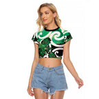 Piwakawaka New Zealand Matariki Raglan Cropped T Shirt Maori New Year Silver Fern Green Galaxy