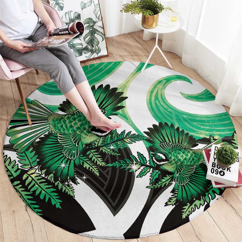 Piwakawaka New Zealand Matariki Round Carpet Maori New Year Silver Fern Green Galaxy