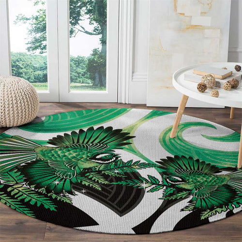 Piwakawaka New Zealand Matariki Round Carpet Maori New Year Silver Fern Green Galaxy