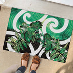 Piwakawaka New Zealand Matariki Rubber Doormat Maori New Year Silver Fern Green Galaxy