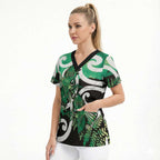 Piwakawaka New Zealand Matariki Scrub Top Maori New Year Silver Fern Green Galaxy