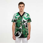 Piwakawaka New Zealand Matariki Scrub Top Maori New Year Silver Fern Green Galaxy