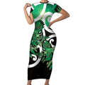 Piwakawaka New Zealand Matariki Short Sleeve Bodycon Dress Maori New Year Silver Fern Green Galaxy