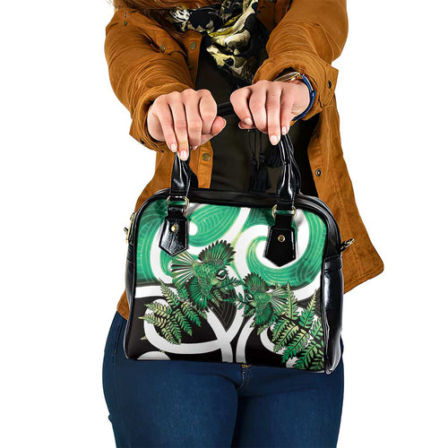 Piwakawaka New Zealand Matariki Shoulder Handbag Maori New Year Silver Fern Green Galaxy