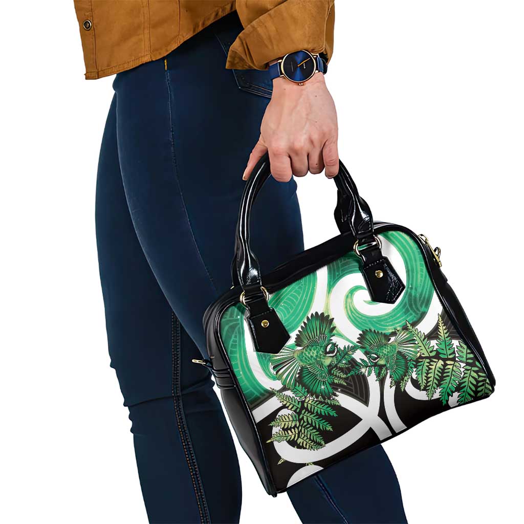 Piwakawaka New Zealand Matariki Shoulder Handbag Maori New Year Silver Fern Green Galaxy