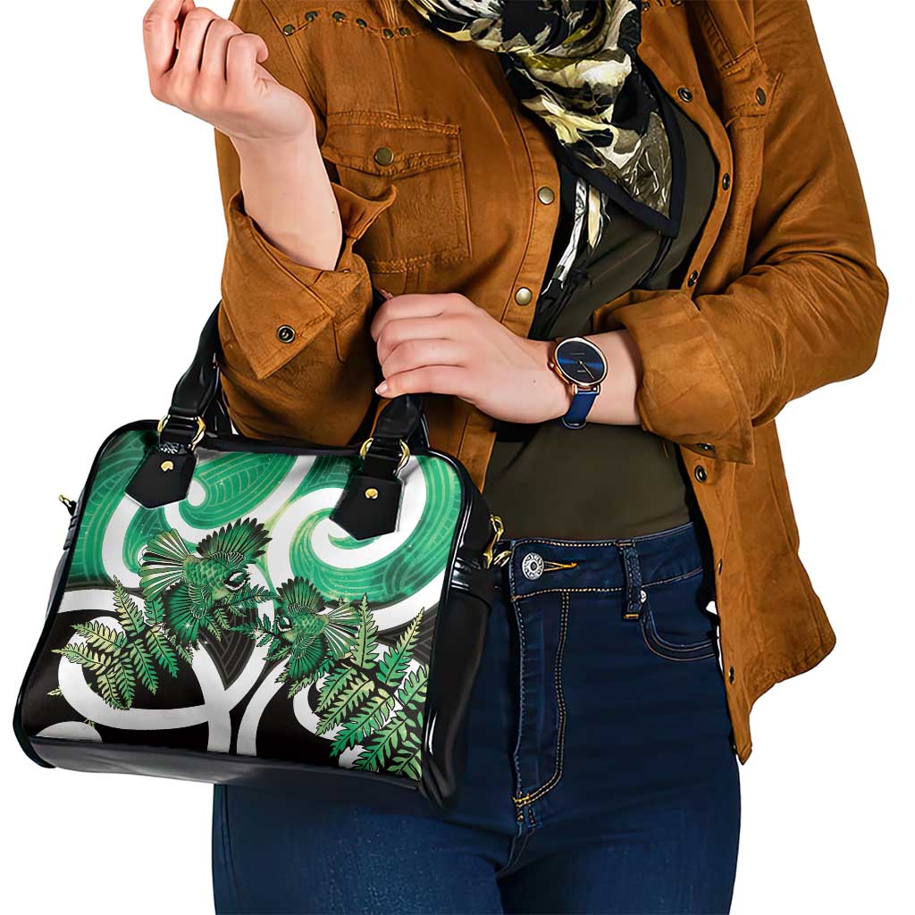 Piwakawaka New Zealand Matariki Shoulder Handbag Maori New Year Silver Fern Green Galaxy