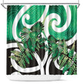 Piwakawaka New Zealand Matariki Shower Curtain Maori New Year Silver Fern Green Galaxy