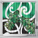 Piwakawaka New Zealand Matariki Shower Curtain Maori New Year Silver Fern Green Galaxy