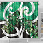 Piwakawaka New Zealand Matariki Shower Curtain Maori New Year Silver Fern Green Galaxy