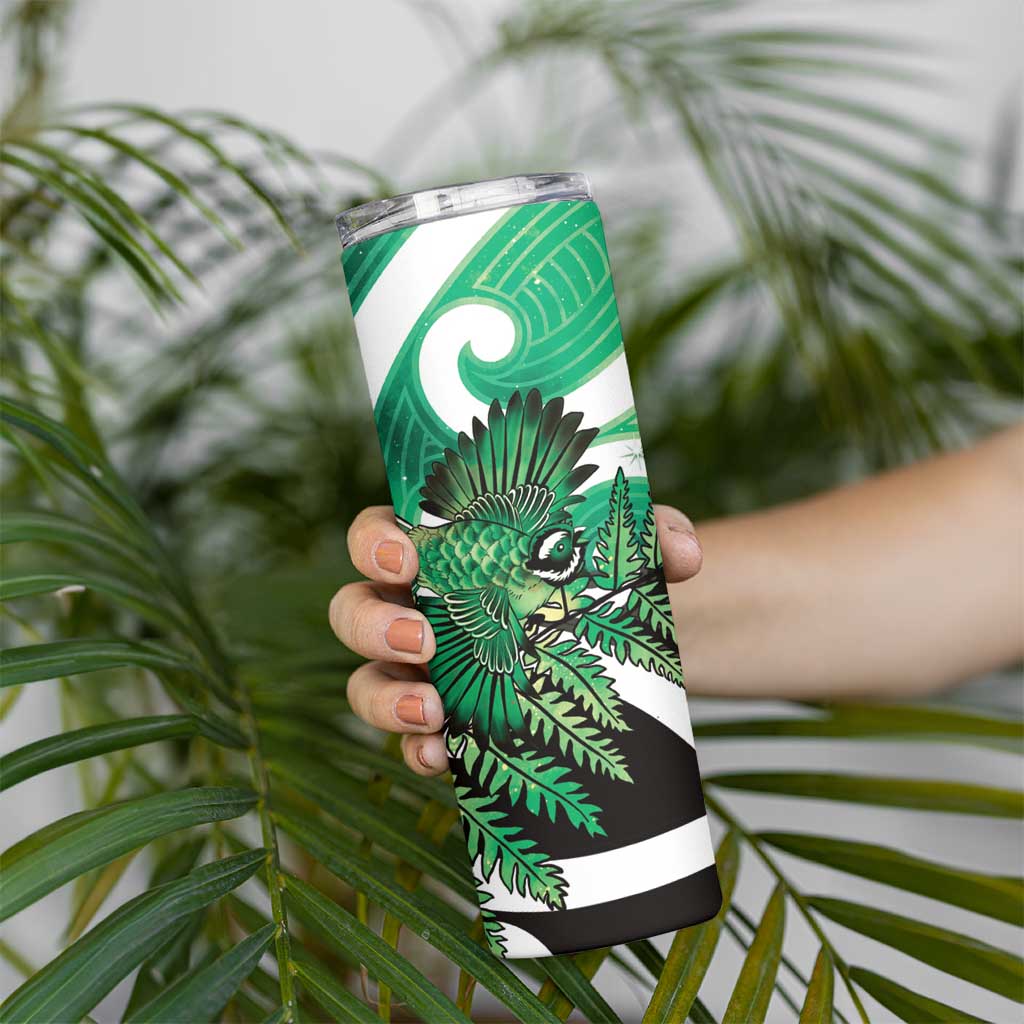 Piwakawaka New Zealand Matariki Skinny Tumbler Maori New Year Silver Fern Green Galaxy