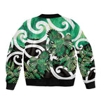 Piwakawaka New Zealand Matariki Sleeve Zip Bomber Jacket Maori New Year Silver Fern Green Galaxy