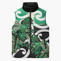 Piwakawaka New Zealand Matariki Sleeveless Puffer Jacket Maori New Year Silver Fern Green Galaxy