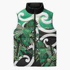 Piwakawaka New Zealand Matariki Sleeveless Puffer Jacket Maori New Year Silver Fern Green Galaxy