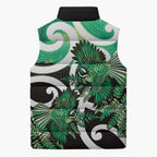 Piwakawaka New Zealand Matariki Sleeveless Puffer Jacket Maori New Year Silver Fern Green Galaxy
