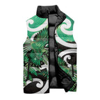 Piwakawaka New Zealand Matariki Sleeveless Puffer Jacket Maori New Year Silver Fern Green Galaxy