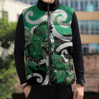 Piwakawaka New Zealand Matariki Sleeveless Puffer Jacket Maori New Year Silver Fern Green Galaxy